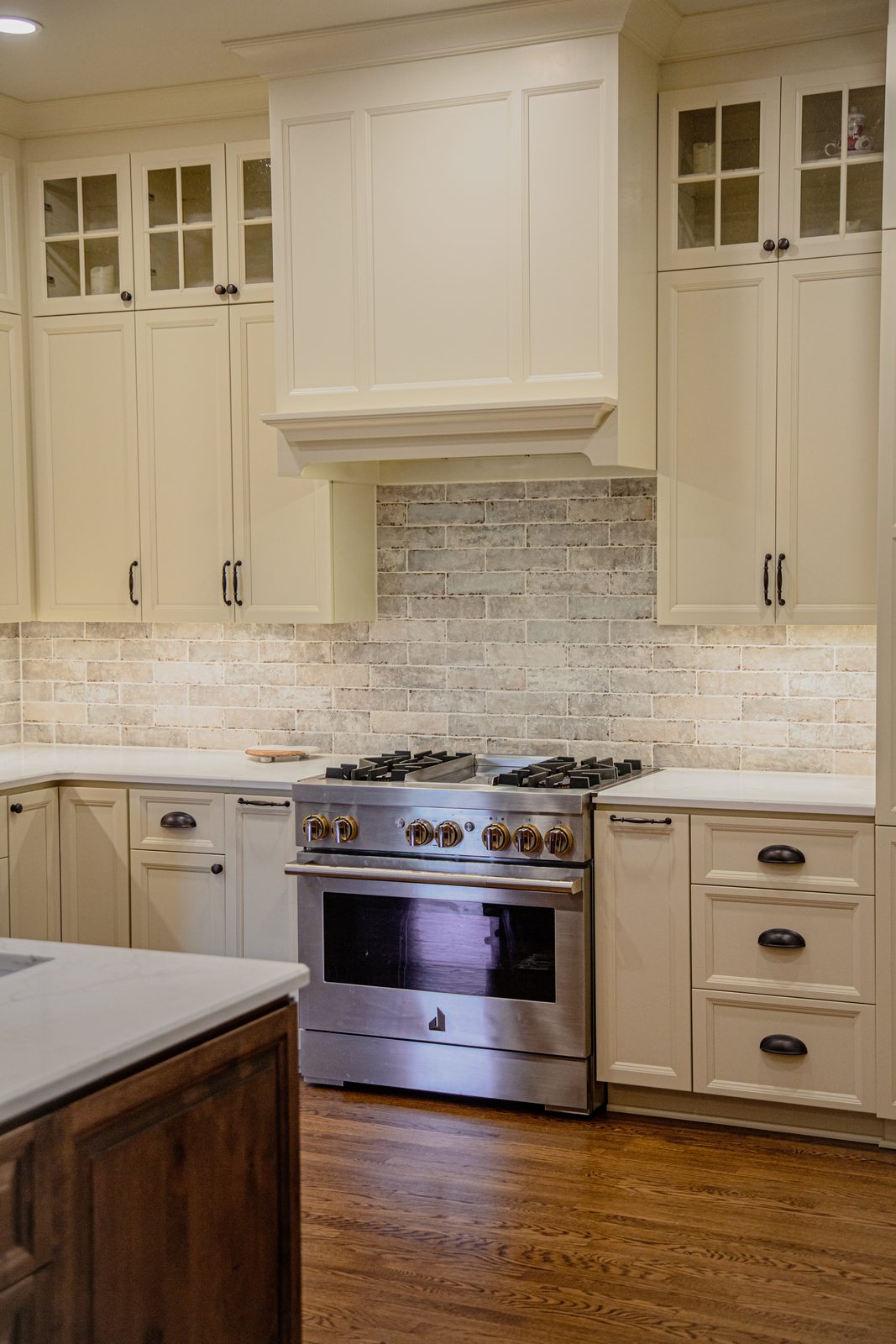 White kitchen with professional range